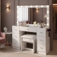 thumbnail image 3 of Ember Interiors Ibbie White Makeup Vanity Set with Lighted Mirror, USB Charging Ports, and Stool, 3 of 11