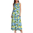 thumbnail image 3 of Robe Citron Aquarelle Été Rayures Bleues et Blanches Mode Coréenne Bohemia Longues Robes Design Moderne Maxi Grande Taille, 3 of 5