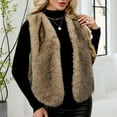 thumbnail image 2 of Hueook Faux Fur Jacket Womens Ladies Warm Faux Furry Coat Jacket Winter Solid V-neck Sleeveless Outerwear Khaki S, 2 of 8