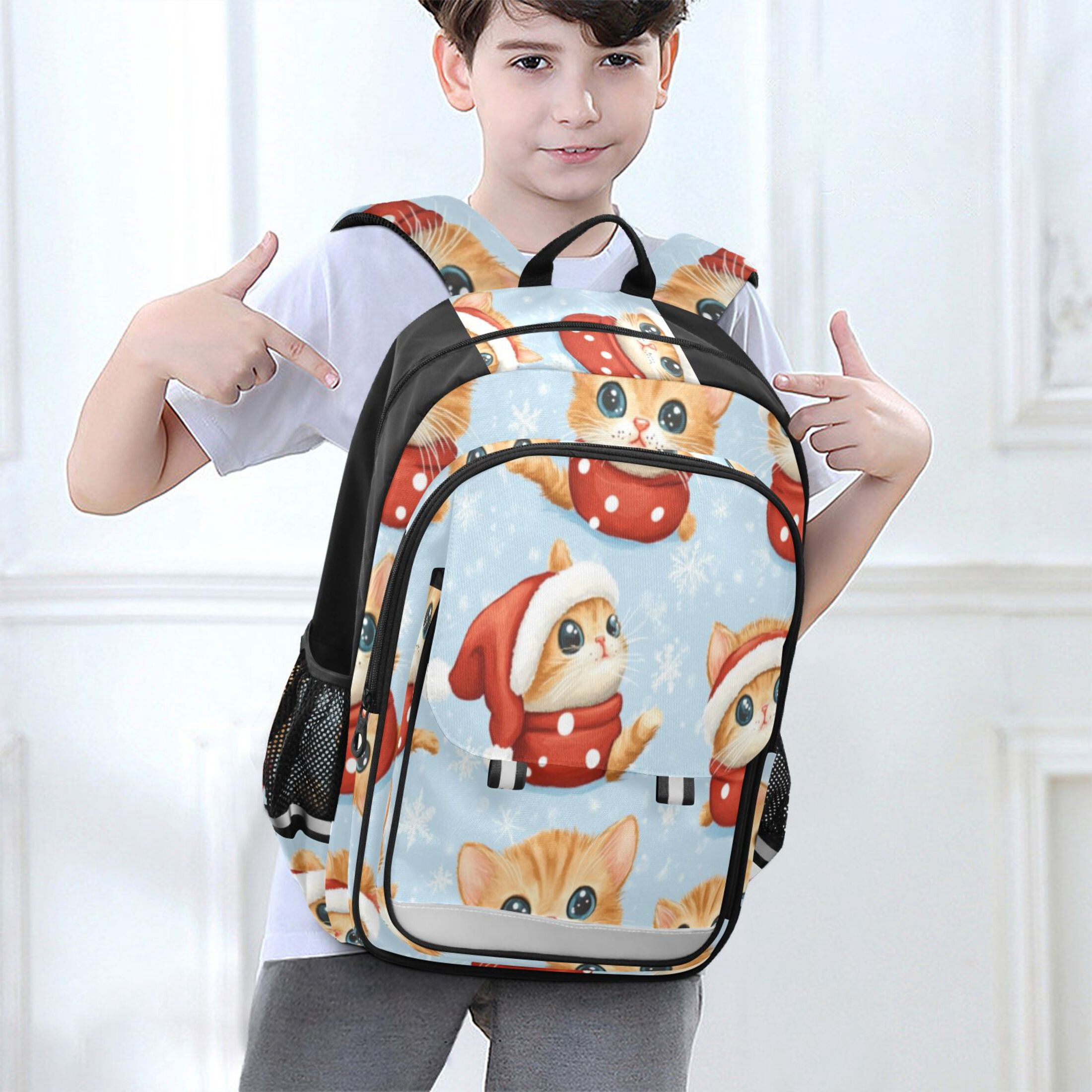 Backpack 12.9 *5.1 * 17.7 Inches Outing Backpack, Shopping Backpack, Travel Backpack Santa Hat Cat