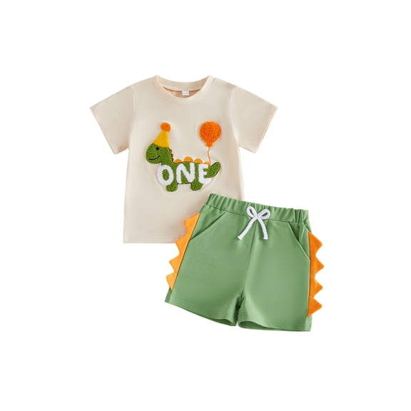 Cenuakty Toddler Baby Boy Birthday Dinosaur Outfit Short Sleeve T-shirt and Shorts 2 Piece Summer Set