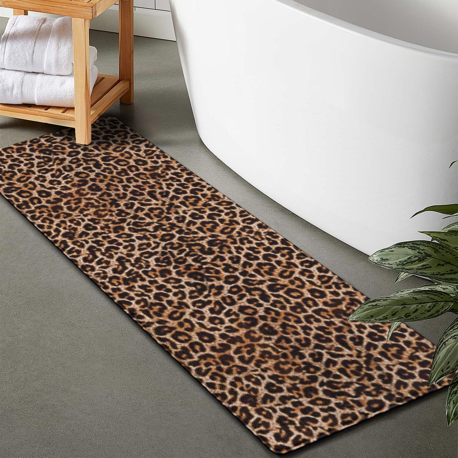 Brown and Black Leopard Print Bathroom Rugs Mat,Non Slip Microfiber Bathroom Rug,Rubber Backing,Soft Bathroom Mats for Bathroom Floor,Tub and Shower,47x17in(120x43cm)