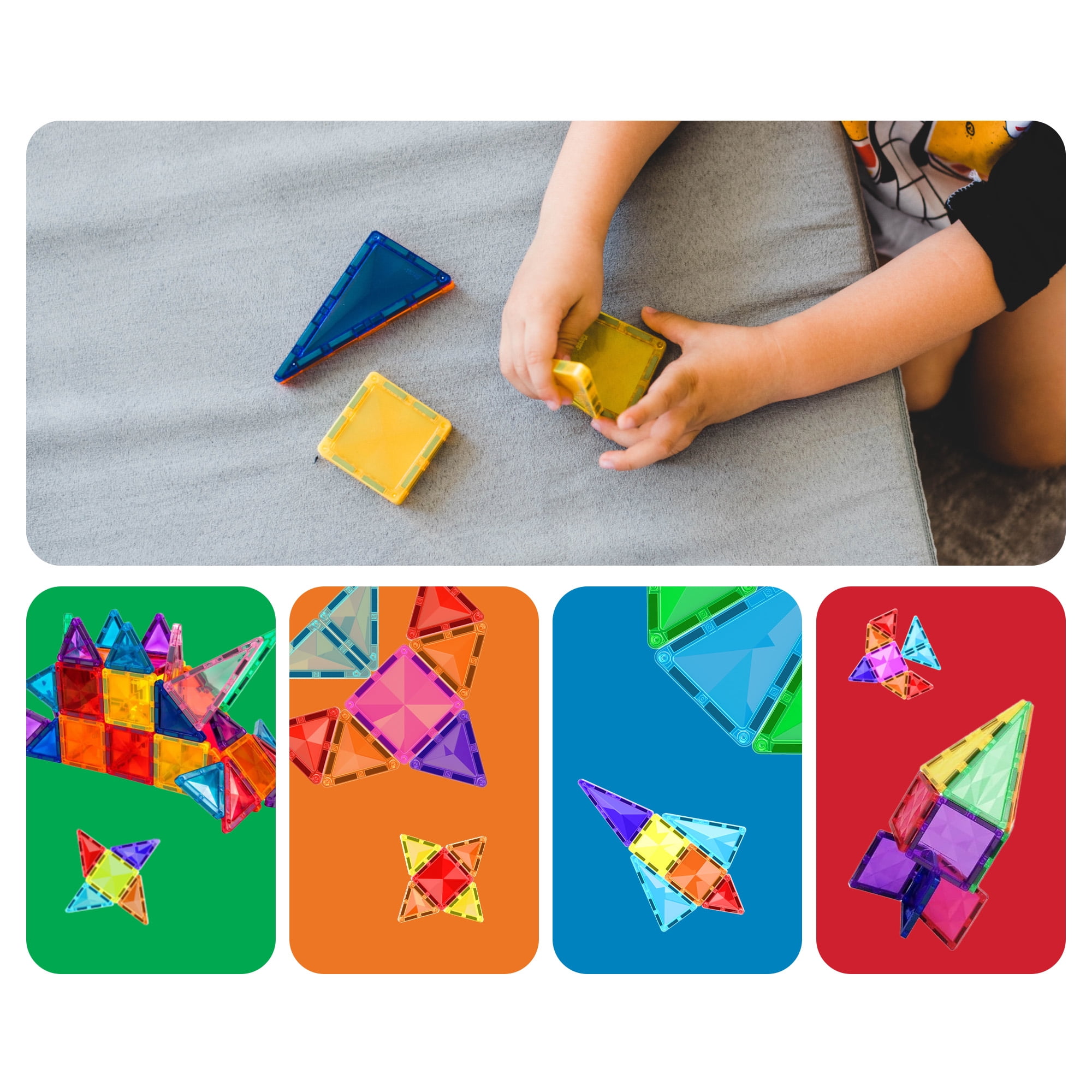 PicassoTiles Mini Magnetic Tiles for Kids – 60PCS STEM Construction Building Blocks Travel Toy Set