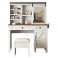 thumbnail image 4 of Rustic Vanity Desk w/ Sliding Mirror & Lights | Hairdryer Holder + Charging Socket | Multi-Layer Shelves, 2 Drawers & Cabinet | Bedroom Set, 4 of 12
