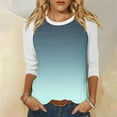 thumbnail image 3 of HomeGardon Summer Tops Tops for Women 3/4 Sleeved Solid Color Gradient Printed Short Sleeved Round Neck Top,S-XXL, 3 of 5