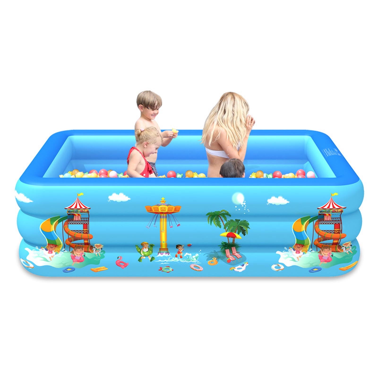 130×85×50cm Inflatable Rectangular Kids Paddling Pool, Small Baby Toddler Inflatable Swimming Pool, Durable PVC Kiddie Pool for Outdoor Backyard Summer Water Play