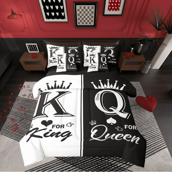 Black White Couple King Bed In A Bag 7 Piece For Adults Men Women,King And Queen Crown Bedding Set Mr Mrs His Her Comforter Set Romantic Valentine'S Day Gifts Sheet Set With Comforter