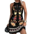 thumbnail image 1 of Bellella Robe d'Été de Plage pour Femmes Col Licou Robe Courte Sans Manches Mini Robes Décontractées Imprimé Floral Femmes Noir G, 1 of 2