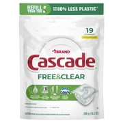 Cascade Free & Clear Dishwasher Pods, Dishwasher Detergent Packs, Detergent Tabs, Lemon, 19 Count