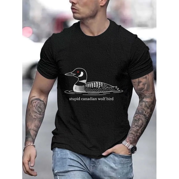 T-Shirt Unisexe Décontracté d'Été Grande Taille avec Graphique de Loup et d'Oiseau Canadien V286, jusqu'à la Taille 5TG