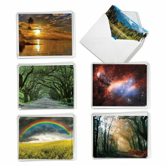 The Best Card Company 36 Assorted Blank All Occasions Notecards Boxed Set 4 x 5.12 Inch with Envelopes (6 Designs, 6 Each) Scenic Views AM7770OCB-B6x6