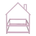 thumbnail image 4 of Floor Bed, Twin Size Montessori Bed with House-shaped Headboard, Wooden Bed Frame, Platform Bed Frame with Fences for Adults Girls and Boys, Pink, 4 of 9