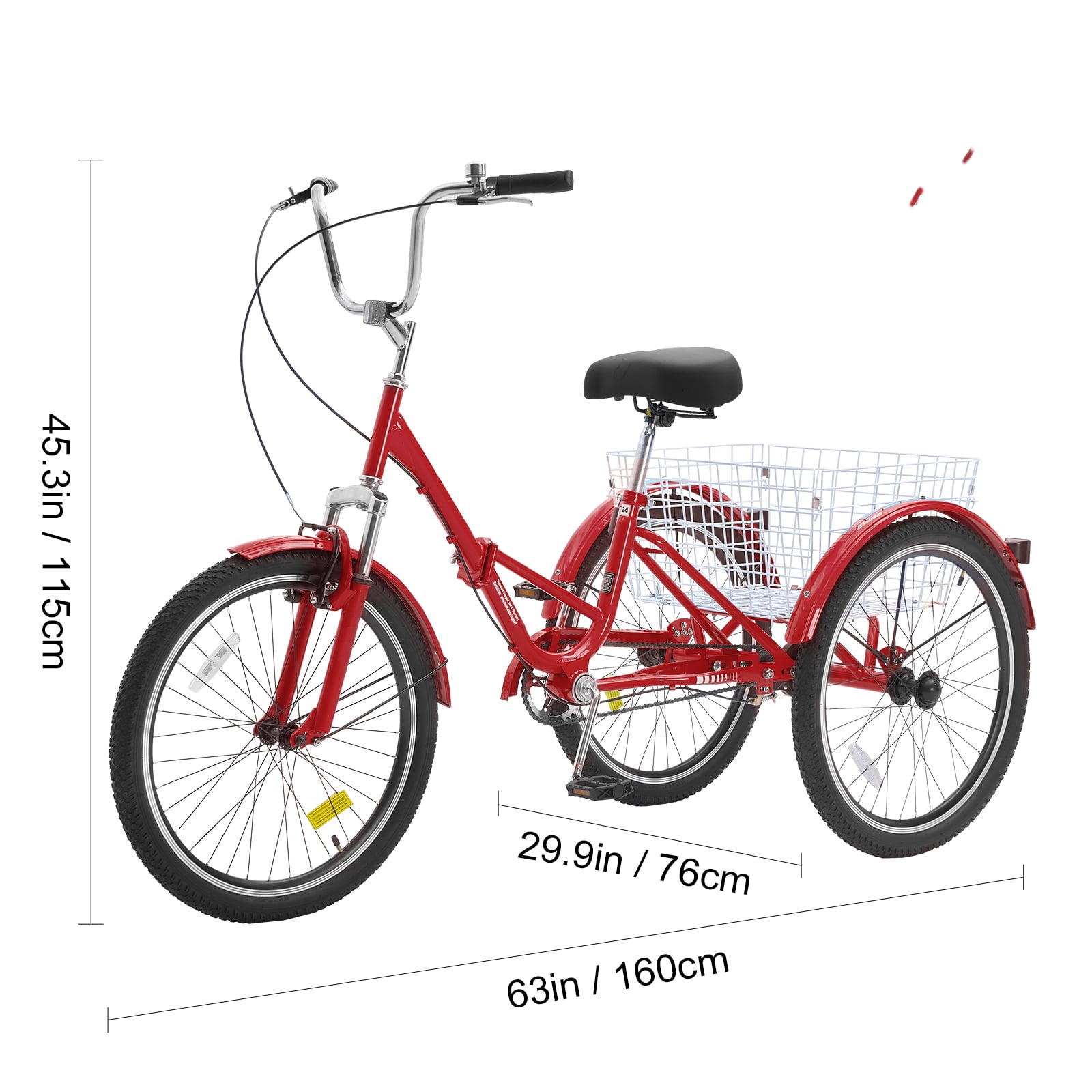 SKYSHALO Folding Adult Tricycle 24" Adult 3-Wheel Folding Trikes Carbon Steel Red