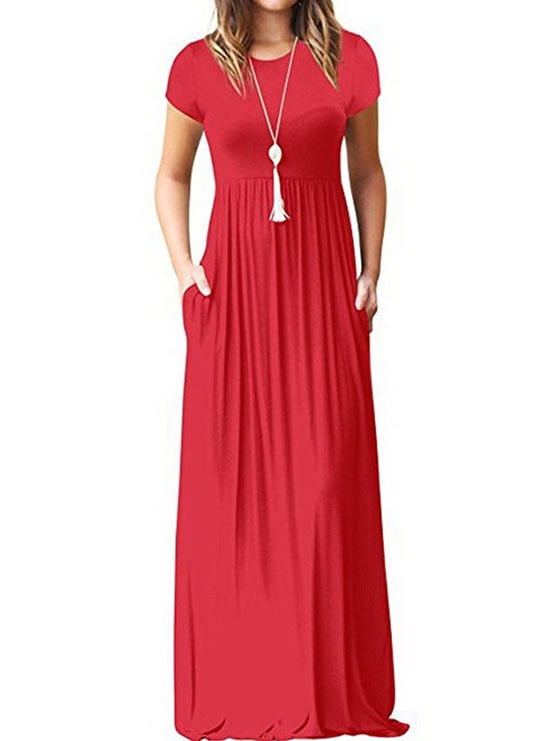 Solid Color Short Sleeve Maxi Dress 