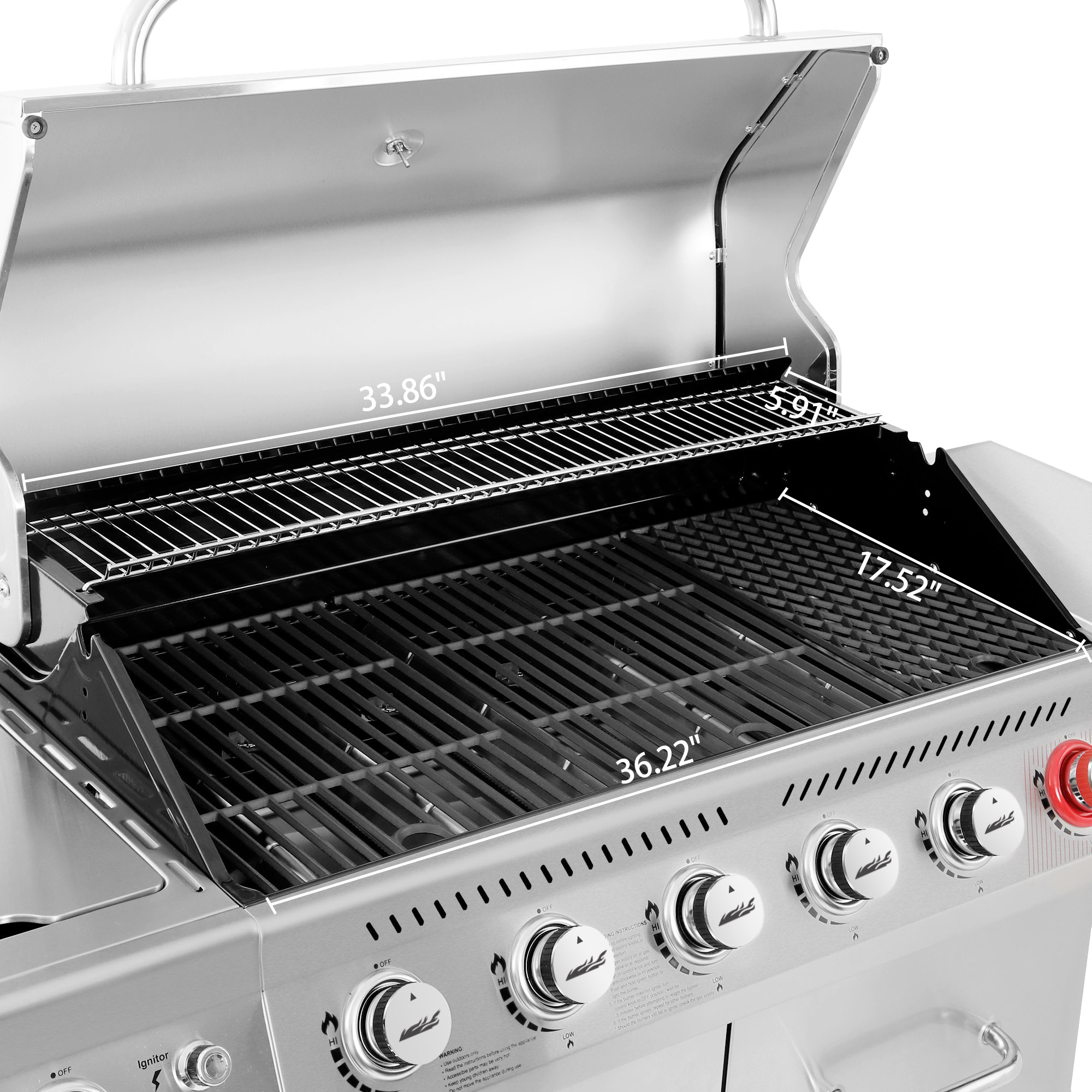 Royal Gourmet GA6402S Stainless Steel Gas Grill, Premier 6-Burner BBQ Grill with Sear Burner and Side Burner, 74,000 BTU, Cabinet Style, Outdoor Party Grill, Silver - image 4 of 9
