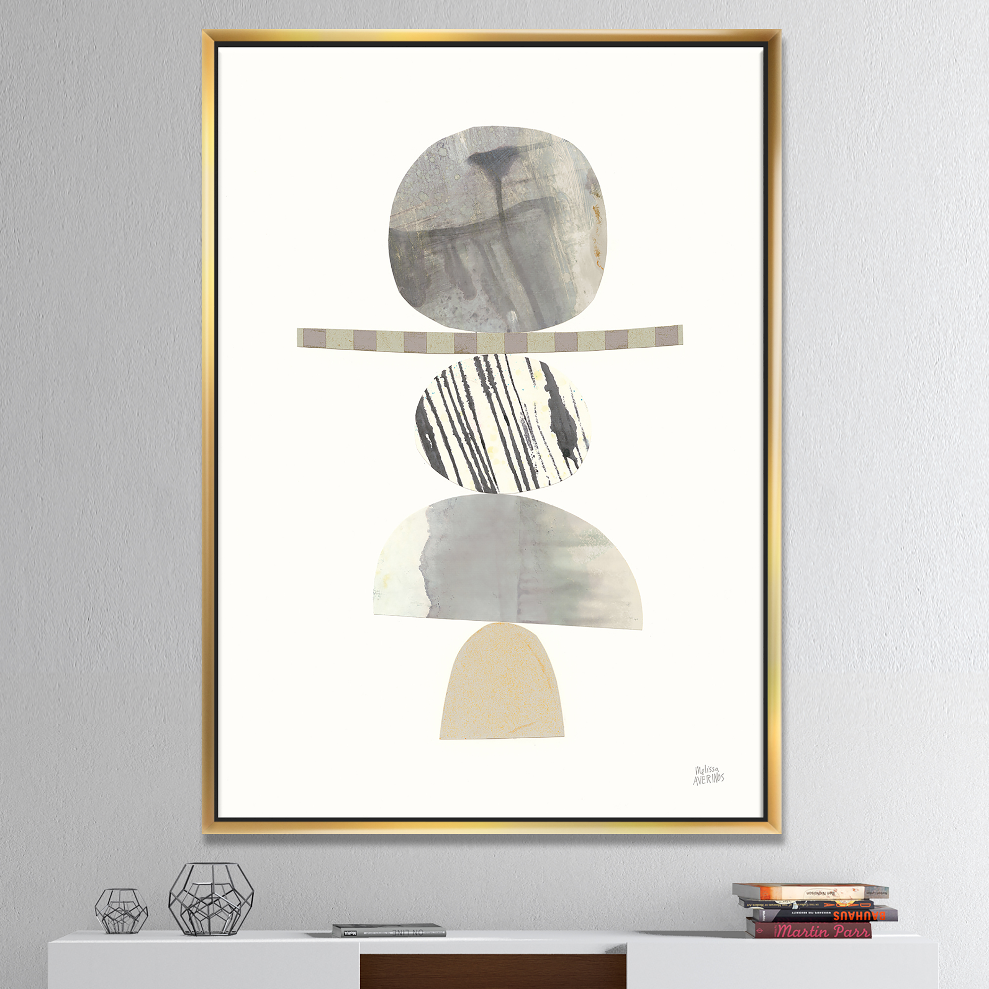 Designart ' Geometric Balance Neutral I ' Shabby Chic Framed Canvas