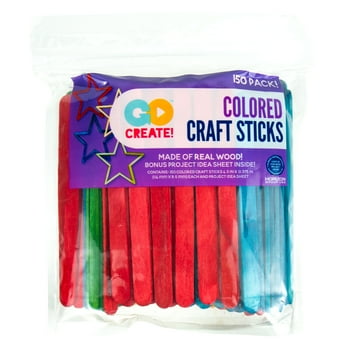 Go Create Colored Wooden Craft Sticks, 150-Pack Rainbow Craft Sticks