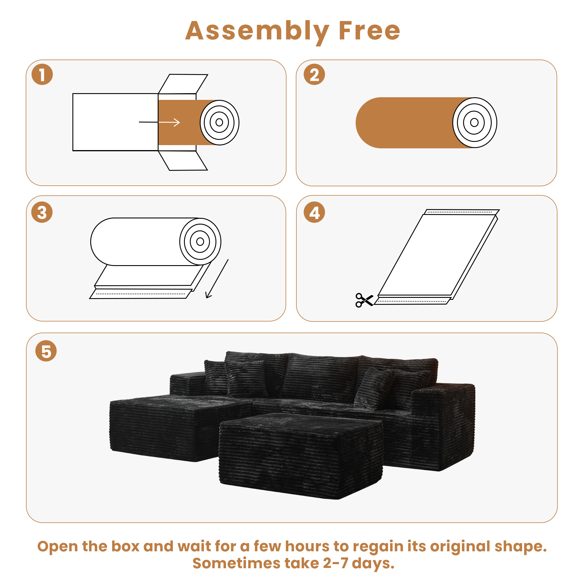 Toject 108" Modular Sectional Sofa, Modern Cloud Couch with Ottoman, No Assembly Required, U-shaped Sofa for Living Room, Black