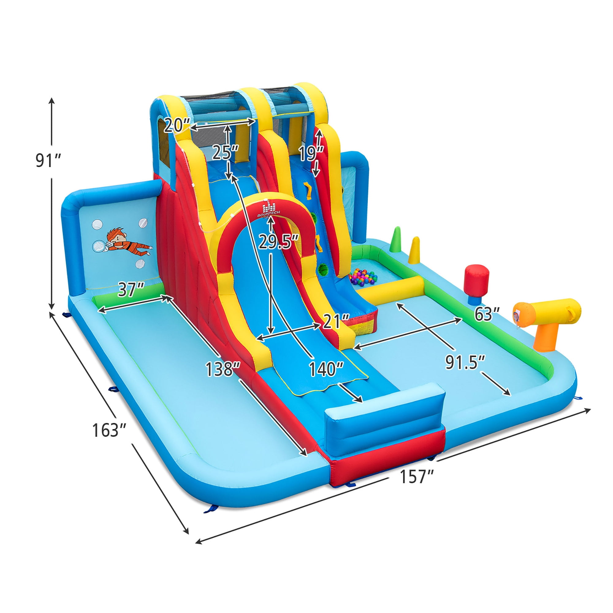 Gymax Inflatable Water Slide w/ Long Slide Climbing Wall Splash Pools without Blower
