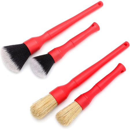 4Pcs Car Beauty Detail Brush Soft Hair Car Interior Air Conditioner Air Outlet Cleaning Brush Crevice Cleaning Dust Brush (Color : Set Red)