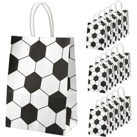 XD4-16pcs Soccer Party Favor Paper Bags, Football Themed Party Gift Bags with Handles Soccer Goodie Bags Treat Candy Bags for Kids Adults Soccer Party Supplies (Style 5)*04