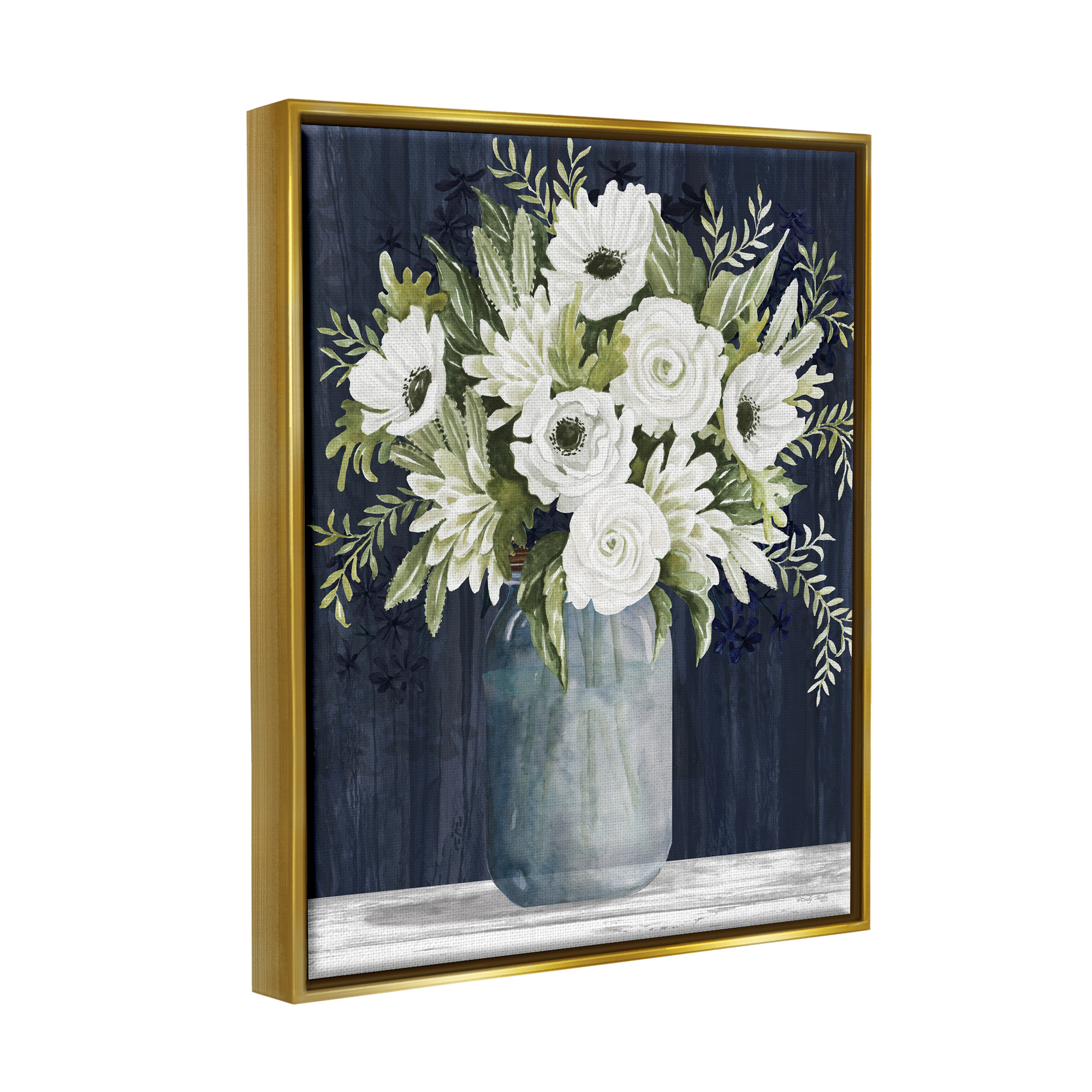 Stupell Industries White Country Blooms Botanical & Floral Painting Gold Floater Framed Art Print Wall Art, 25 x 31