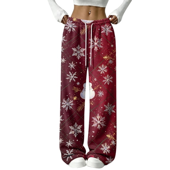 Christmas Cute Womens Pajamas Flannel Christmas Snowflake Graphic Casual Lounge Sleepwear Pants Holiday Fuzzy Fleece Drawstring Fall Pj Bottoms Soft Wide Leg Comfy Pajama Pants Deep Red S