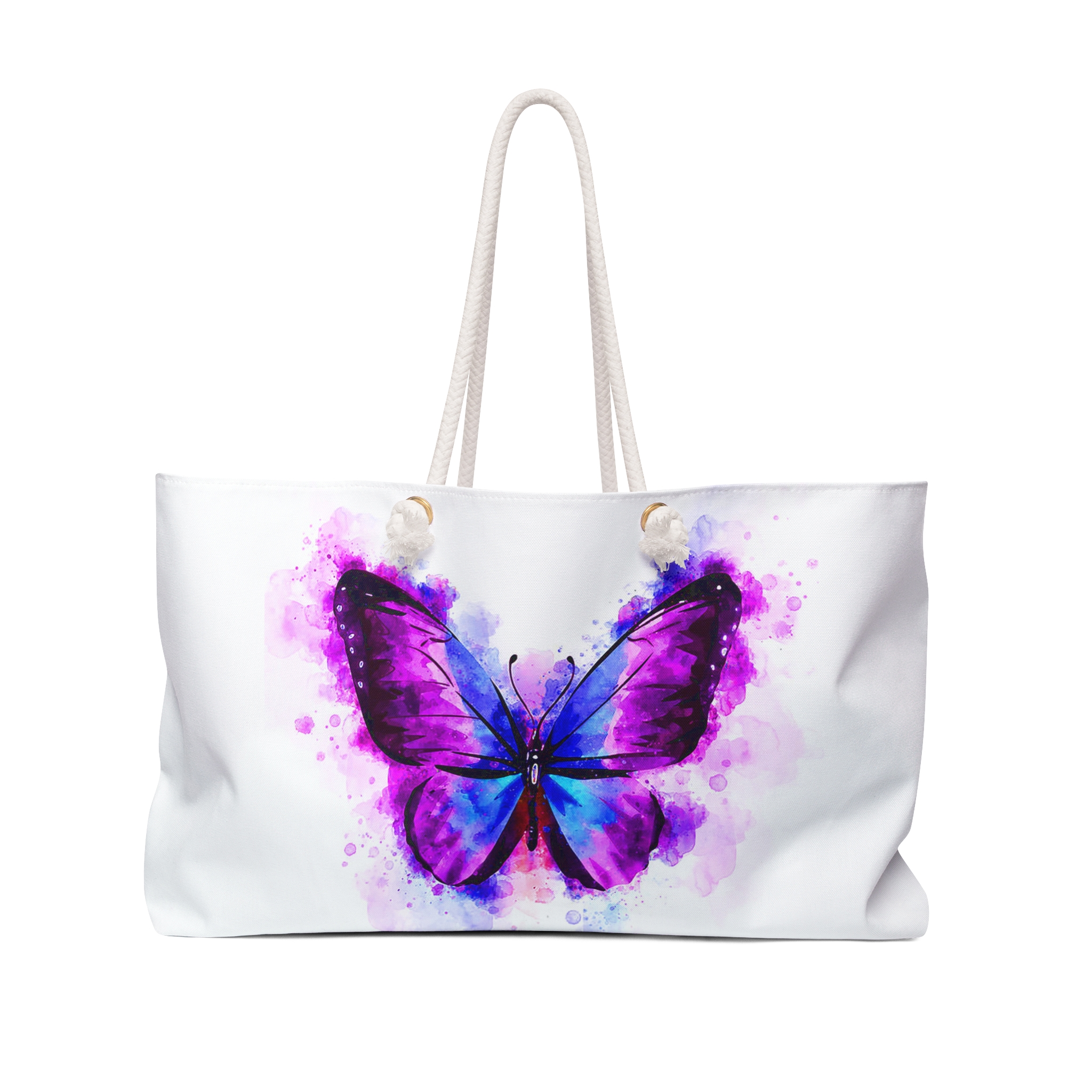 Purple and Blue Butterfly Tote bag, Graphic Beach bag, Weekender Bag