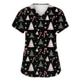 thumbnail image 2 of Garbnen Womens Scrub Top Christmas Womens Scrub Tops Print Short Sleeve V Neck Xmas Elk Print Nurse Working Uniforms with Pockets, 2 of 6