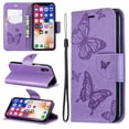 thumbnail image 4 of Allytech iPhone X Case, iPhone XS Case, Slim Fit PU Leather Folio Butterfly Embossed Shockproof Wrist Hand Strap Flip Cards Holder Wallet Case TPU Back Cover for Apple iPhone XS/X, Violet, 4 of 8