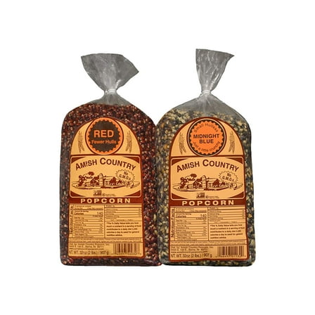 Amish Country Popcorn | 2 - 2 lb Bags | 2 lb Bag Red Popcorn Kernels & 2 lb Bag Midnight Blue Popcorn Kernels | Old Fashioned, Non-GMO and Gluten Free