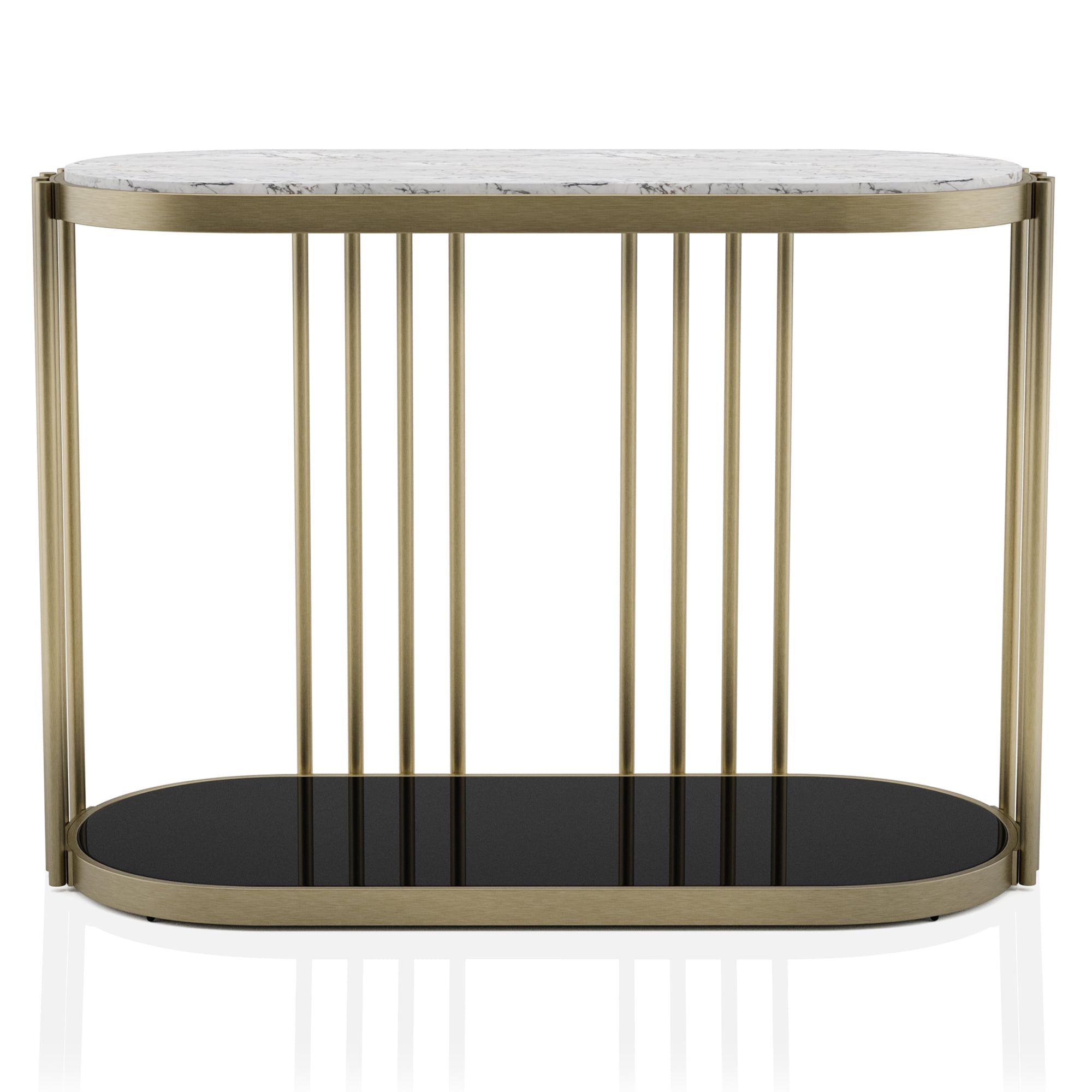 Furniture of America Wilmo Faux Marble 1-Shelf Console Table, Brass