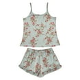 thumbnail image 6 of Wang6 Womens Cami Pajamas Sets 2 Piece Floral Printed Pjs Set Soft Spaghetti Strap Tank Top Ruffle Hem Shorts Camisole Lounge Sleepwear Sets Green L, 6 of 7