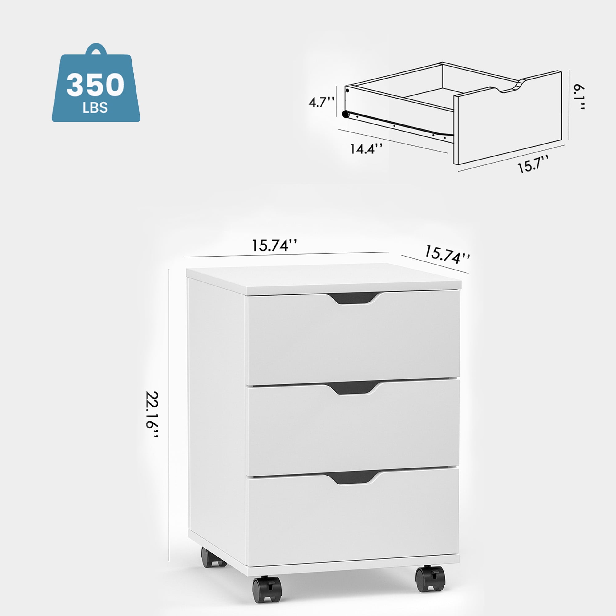 MAYEERTY 3-Drawer Vertical Wood Filing Cabinet with Casters for Home Office, White, Non-Assembled