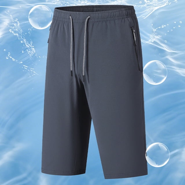 Ceisia Men's Summer Quick Dry Capris with Elastic Drawstring Waist & Zipper Pockets Dark Gray L Gifts