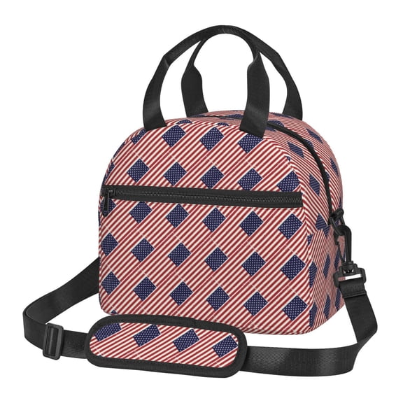 Retro America Flag Insulated Reusable Lunch Bag with Detachable Adjustable Strap for Office Picnic Beach or Travel