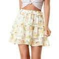 thumbnail image 1 of Minifalda floral Allegra K Tipo Patinadora cintura Elástica dobladillo volantes Mujer Blanco S, 1 of 6