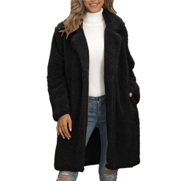 Niaviben Faux Fur Jacket Fuzzy Fleece Jacket Women Pea Coats for Women Long Fall Coats for Women Winter Coats for Women Long Winter Coats for Women Jacket Black L
