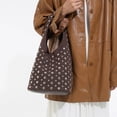thumbnail image 4 of HUISZJ Stylish Studded Shoulder Bag, rendy Shoulder Bag, Large Capacity Tote Handbag for Women Work Shopping Travel (Coffee), 4 of 10