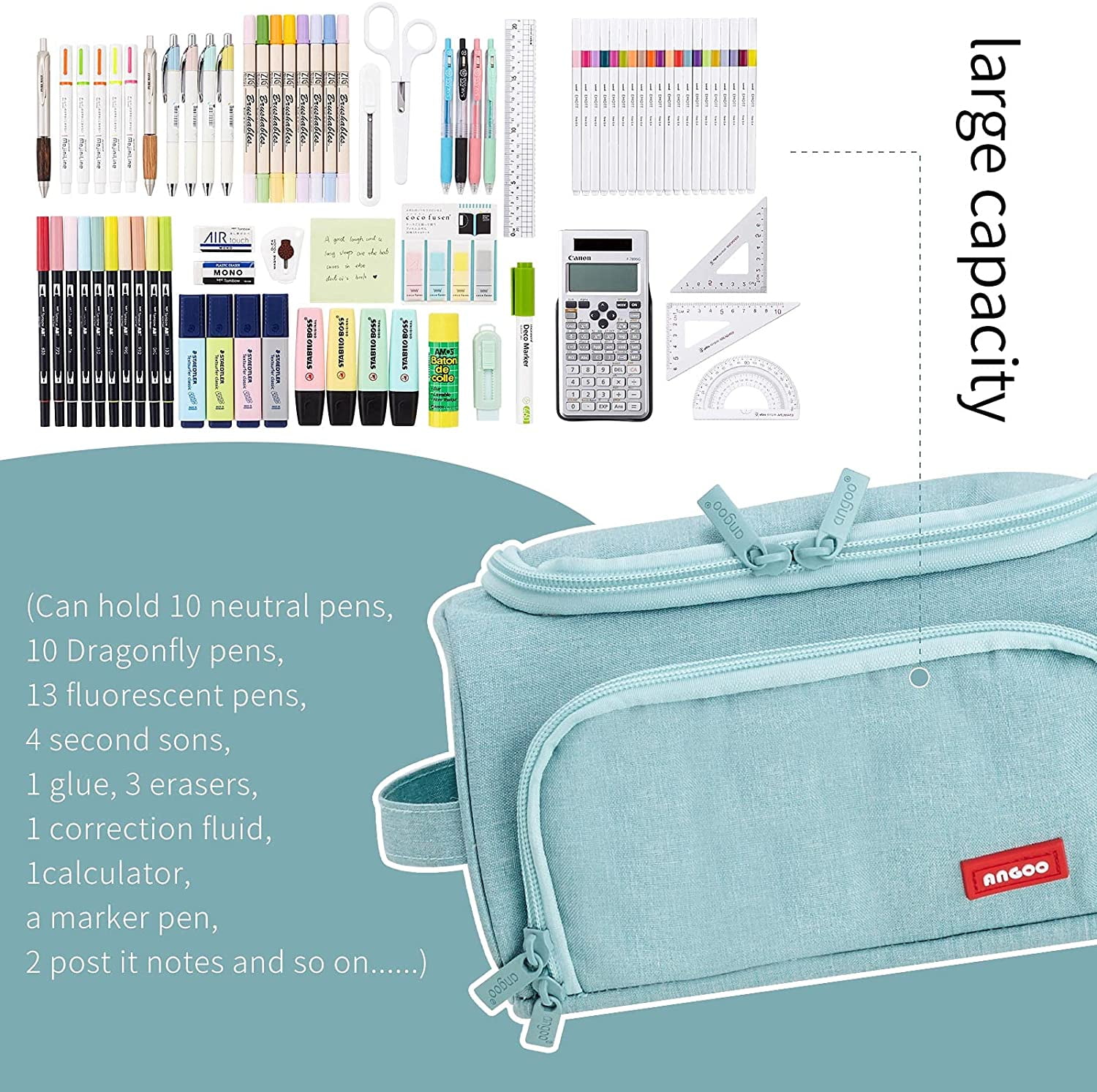 HVOMO Large Pencil Case High Capacity Holder Box Storage bag Desk