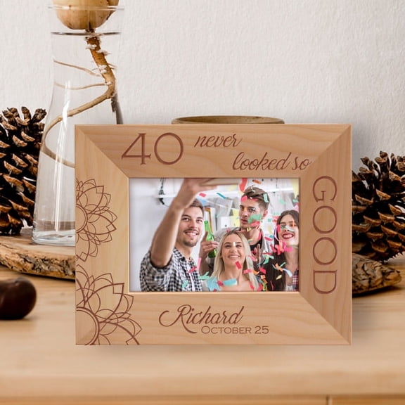 40 Never Looked So Good Personalized Wooden Frame-5" x 3 1/2" Brown Horizontal