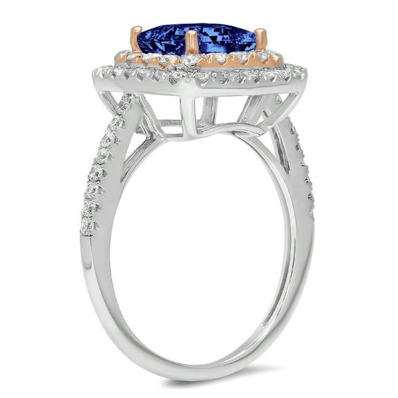2.07 ct Princess Cut Simulated Tanzanite Halo Engagement Ring for Women in 18K White/Rose Gold