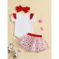 thumbnail image 3 of FEORJGP Toddler Baby Girls Valentine's Day Outfit Newborn 3M 6M 9M 12M 18M Short Sleeve Jumpsuit Letters Print Romper Crew Neck Bodysuit with Heart Tut Casual Cute 3-piece Summer Clothes Set, 3 of 9