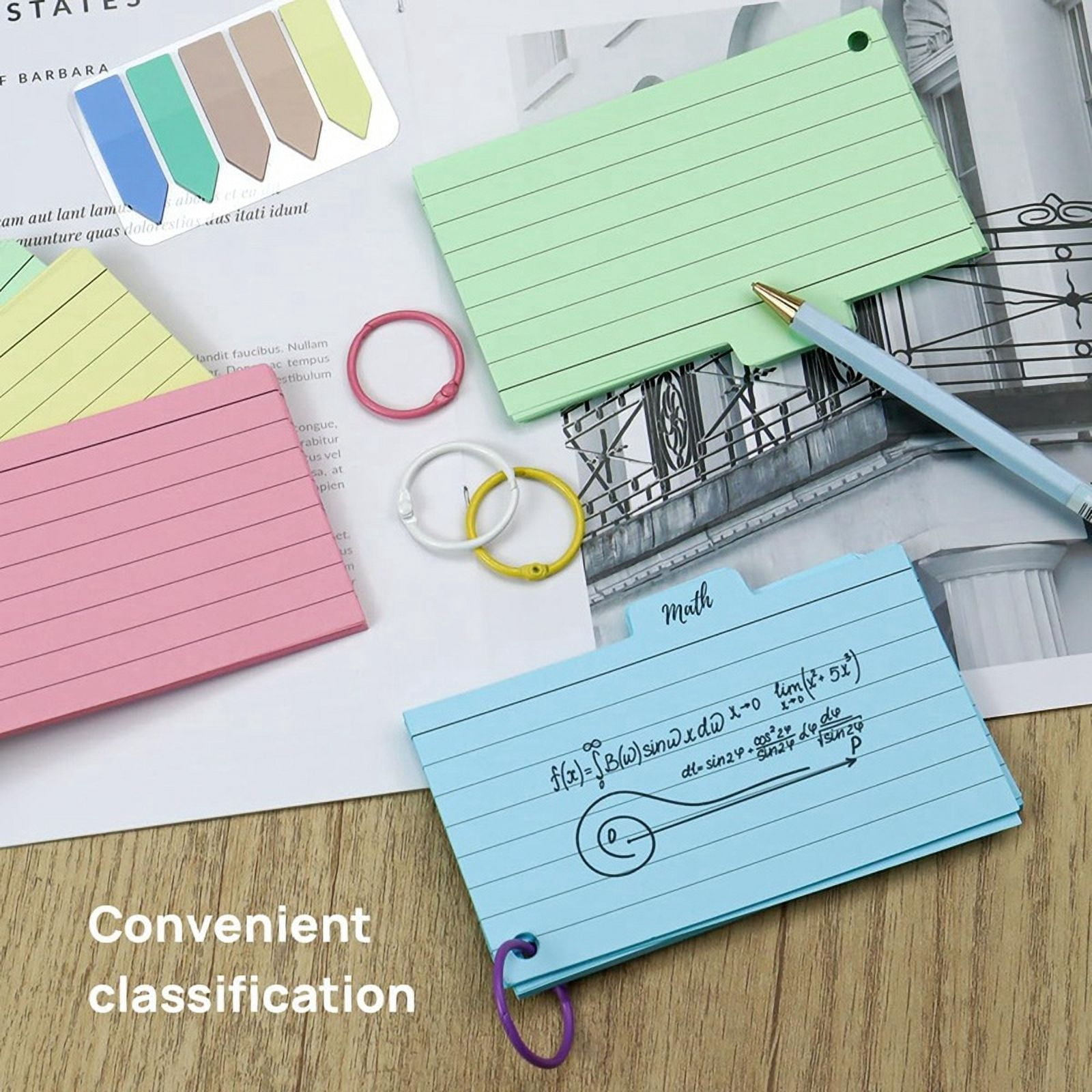 900 Pack Index Cards, 3inch X 5inch Ruled Index Cards with Ring, Colored Lined Flash Cards, Both Sides Note Cards