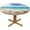 Beach, variant on Floral Round Tablecloth, Tropical Flowers Waterproof Elastic Fitted Table Covers for 44" Tables, Wipeable Tablecloths for Camping, Indoor, Outdoor, Green Leaves
