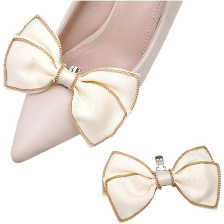 Municipal 4 pcs Gold Chain Trim Bow Shoe Clips Satin Bow Shoe Buckles Shoes Jewelry Decoration Shoe Embellishments for Women Girls