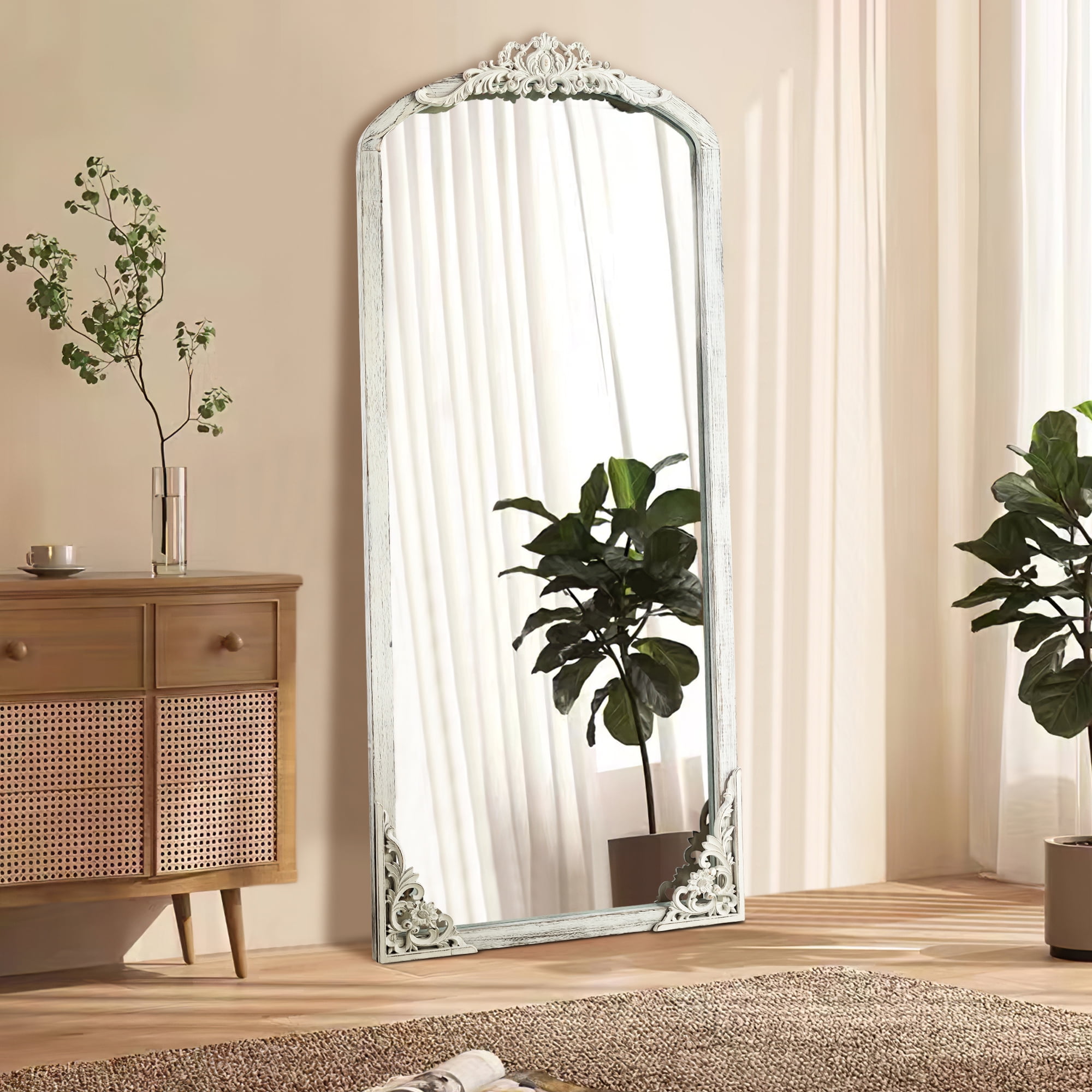 67"x28" Arch Full-Length Vintage Mirror, Weathered White