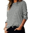 thumbnail image 4 of FDGIU Women's Striped Color Block Raglan Sleeve Top - Loose Fit Crewneck Long Sleeve Casual Spring Summer Tee, 4 of 6