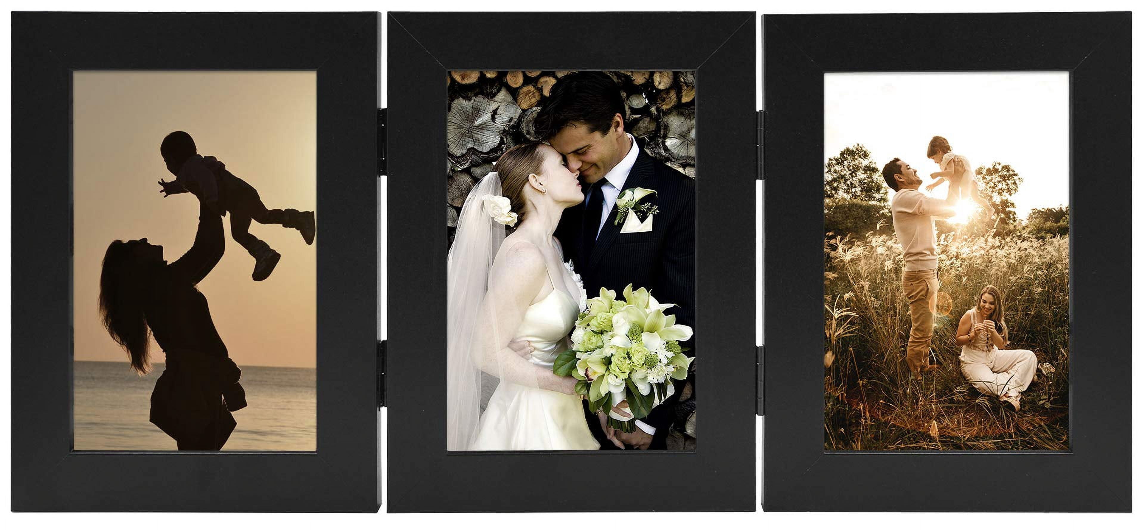 Golden State Art 3-Opening 4x6 Trifold Hinged Photo Frame with Real Glass, Black, 2-Pack