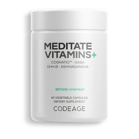 Codeage Meditate, GABA, CognatiQ™, Ashwagandha, DHH-B, Organic Mushroom & Blueberry Herbal Formula, 60 ct